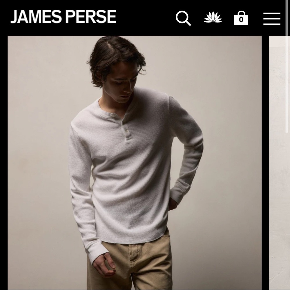 James Perse White Linen Cotton Henley Shirt